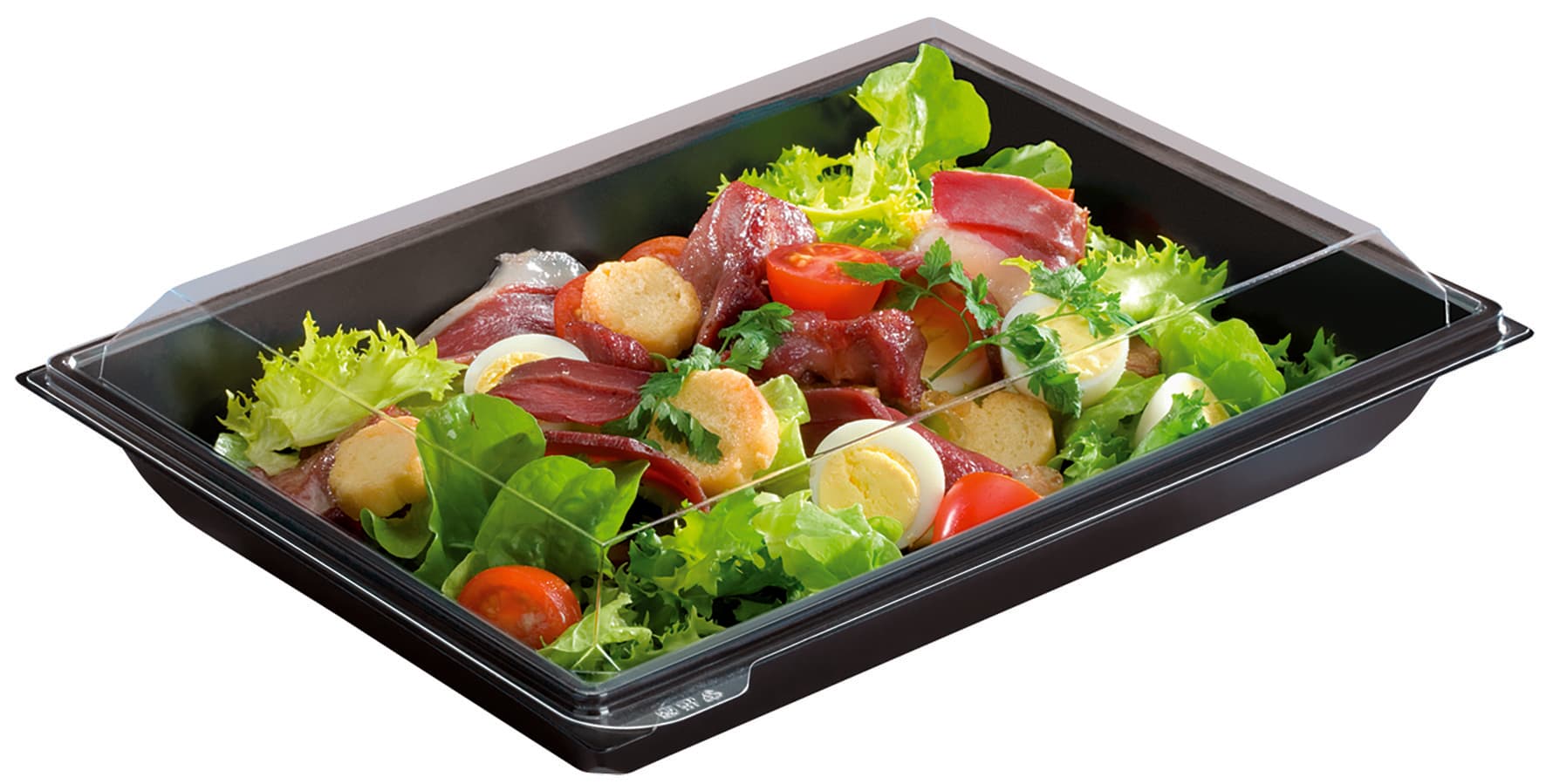 30 ASSIETTES PLASTIQUE A COUVERCLE SEPARE - FOND NOIR ET COUVERCLE CRISTAL